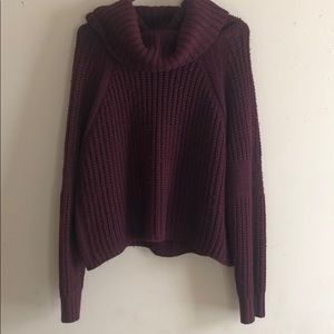 Loose Burgundy Turtleneck Sweater